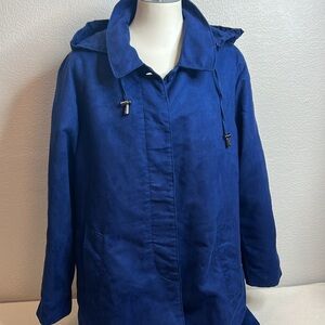 Appleseed’s Petite Blue Suede Fabric Coat with Removable Hood - Button Closure